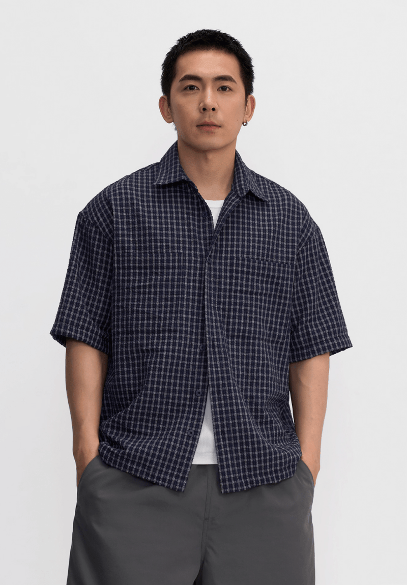 チェック半袖シャツ 混紡素材 / Check Short Sleeve Shirt N5528 - ファッション通販NNine（ナイン）