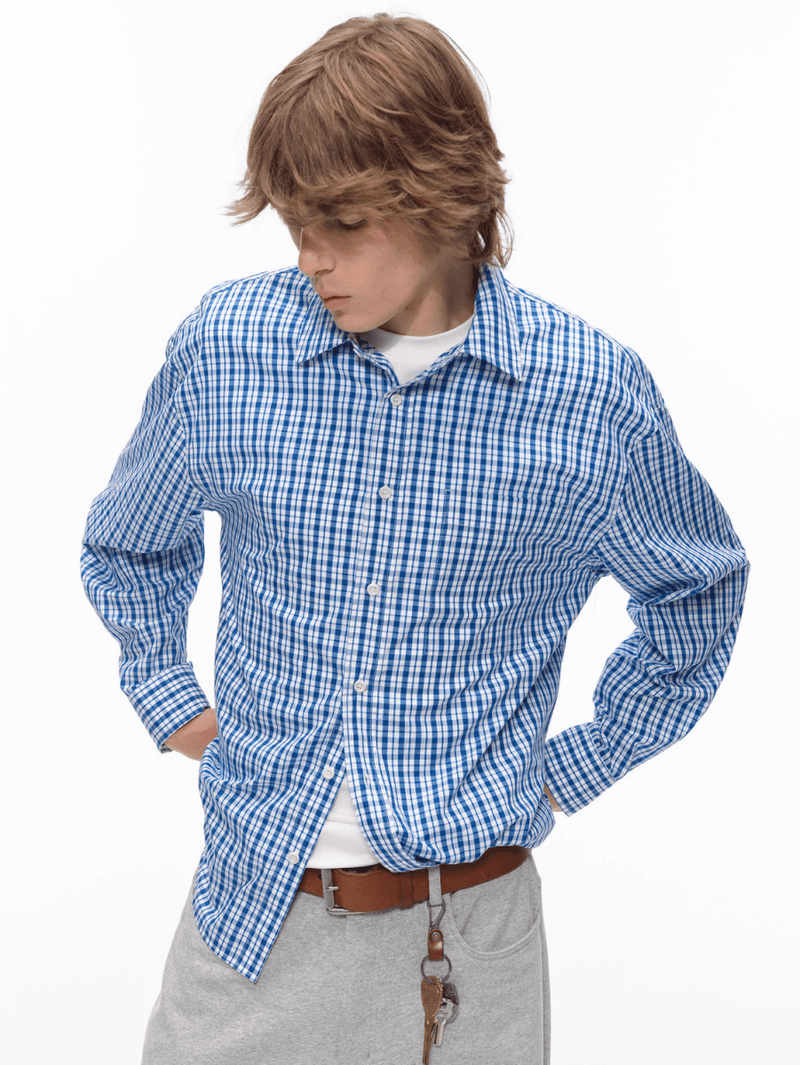 Checked long - sleeved shirt N5672 - ファッション通販NNine（ナイン）