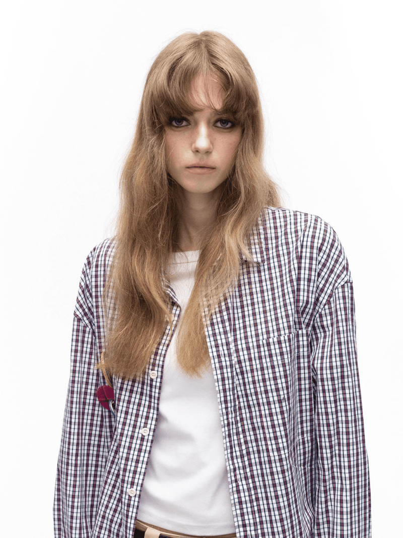 Checked long - sleeved shirt N5672 - ファッション通販NNine（ナイン）