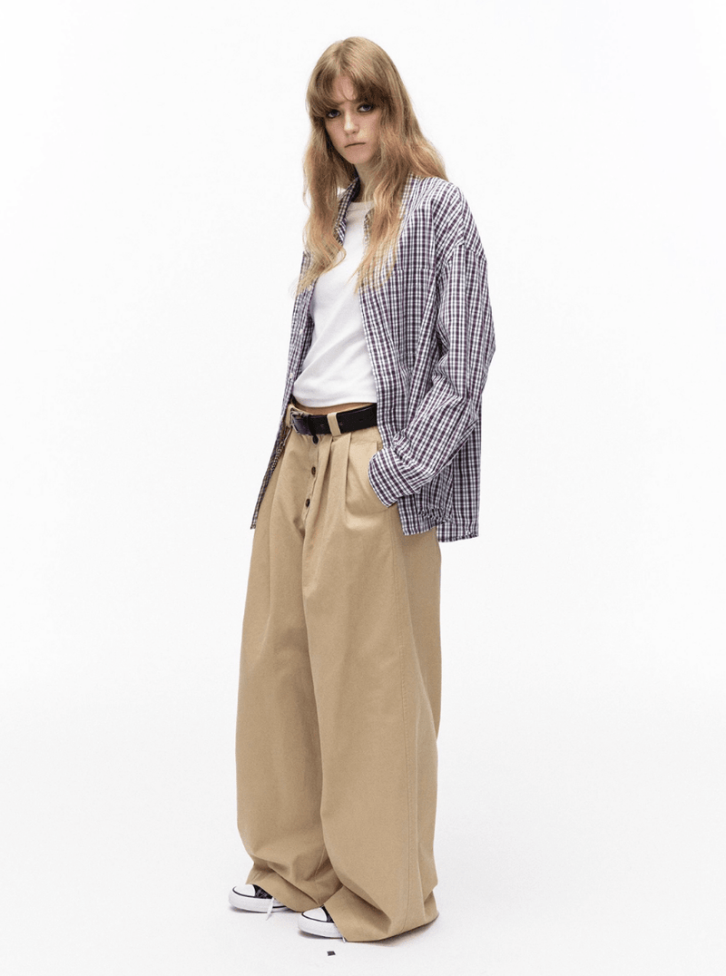Checked long - sleeved shirt N5672 - ファッション通販NNine（ナイン）