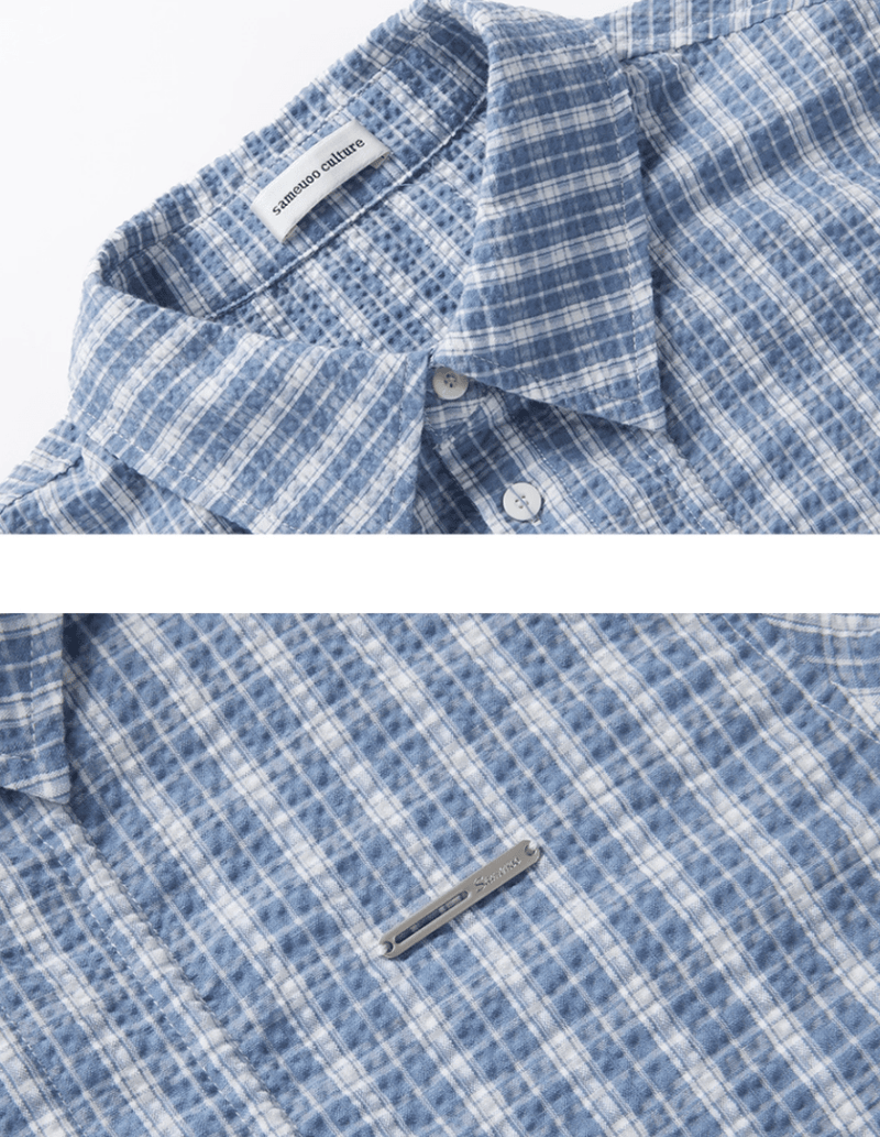 裾ドローコード付き チェック柄 半袖シャツ / Checked Wrinkle Shirt N5598 - ファッション通販NNine（ナイン）
