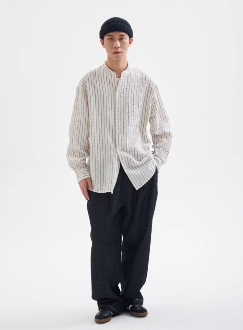 【シアーサッカー】collarless striped shirt N4341 - NNine