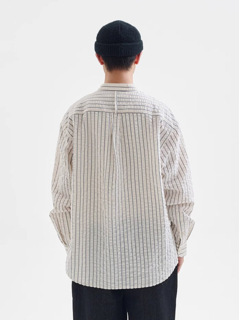 【シアーサッカー】collarless striped shirt N4341 - NNine