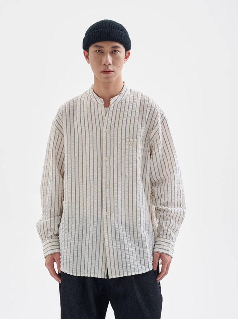 【シアーサッカー】collarless striped shirt N4341 - NNine