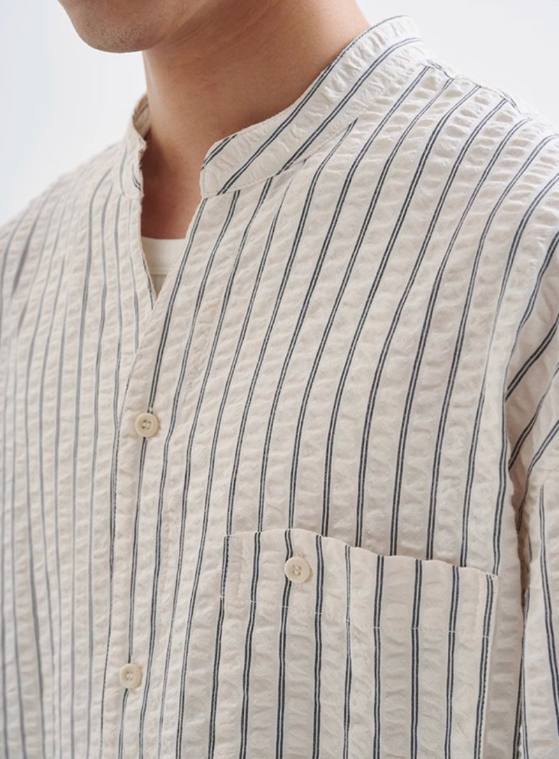 【シアーサッカー】collarless striped shirt N4341 - NNine