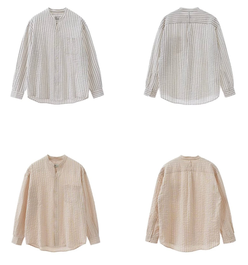 【シアーサッカー】collarless striped shirt N4341 - NNine