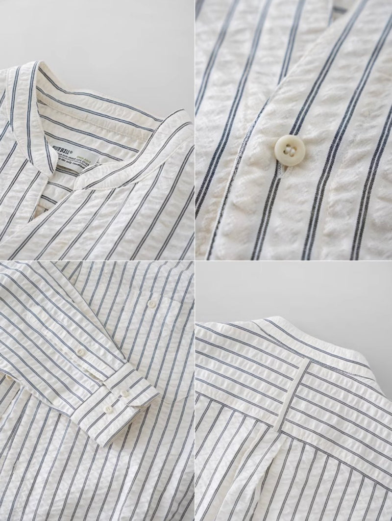 【シアーサッカー】collarless striped shirt N4341 - NNine