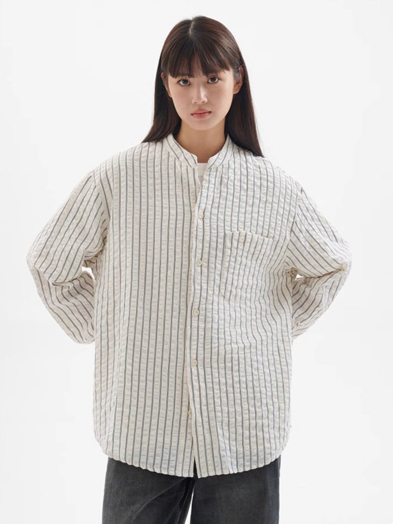 【シアーサッカー】collarless striped shirt N4341 - NNine