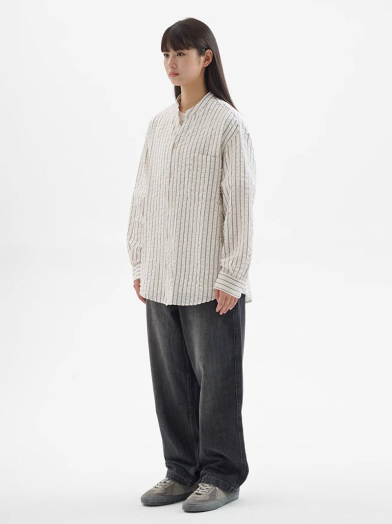 【シアーサッカー】collarless striped shirt N4341 - NNine