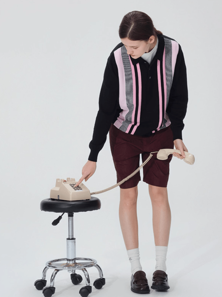 contrast pink striped polo shirt N5127 - ファッション通販 NNine(ナイン)
