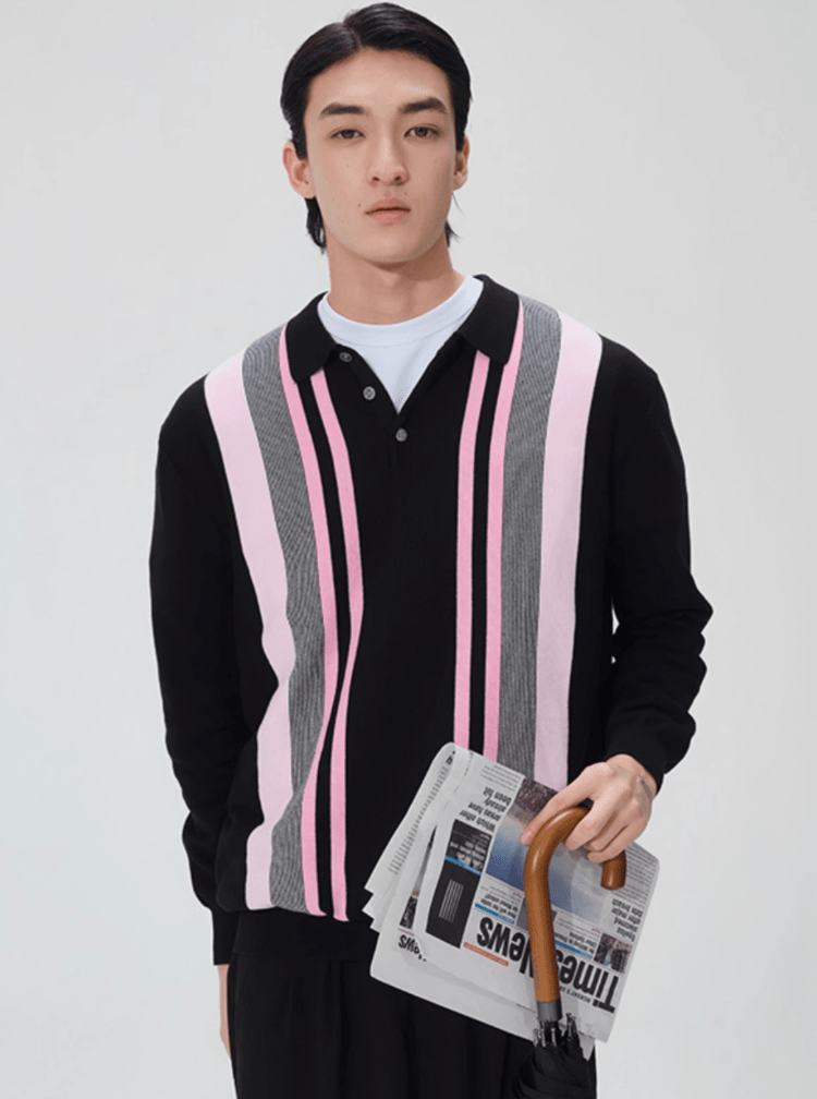 contrast pink striped polo shirt N5127 - ファッション通販 NNine(ナイン)