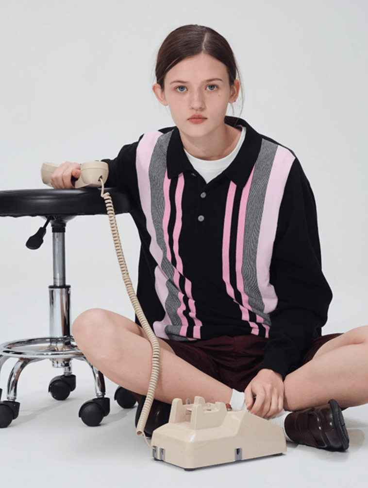 contrast pink striped polo shirt N5127 - ファッション通販 NNine(ナイン)