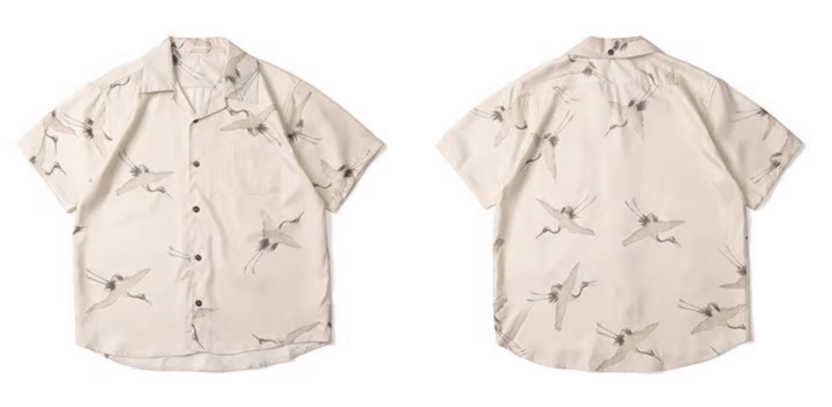 クレーンプリントオープンカラーシャツ メンズ レディース 鶴柄 開襟 / Crane Print Open Collar Shirt N5445 - メンズファッション通販 NNine(ナイン)