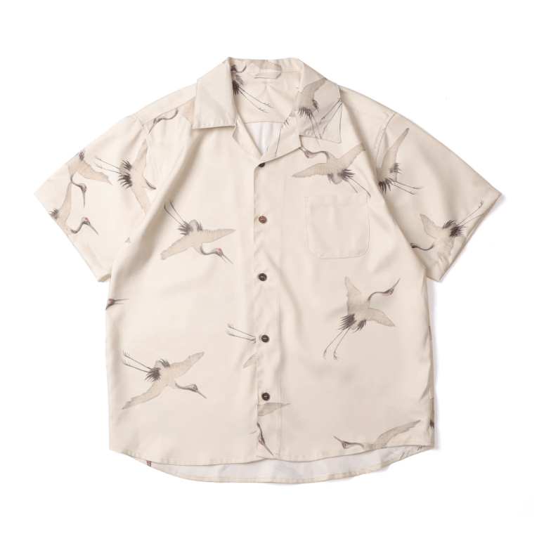 クレーンプリントオープンカラーシャツ メンズ レディース 鶴柄 開襟 / Crane Print Open Collar Shirt N5445 - メンズファッション通販 NNine(ナイン)