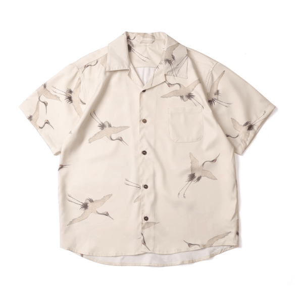 クレーンプリントオープンカラーシャツ メンズ レディース 鶴柄 開襟 / Crane Print Open Collar Shirt N5445 - メンズファッション通販 NNine(ナイン)