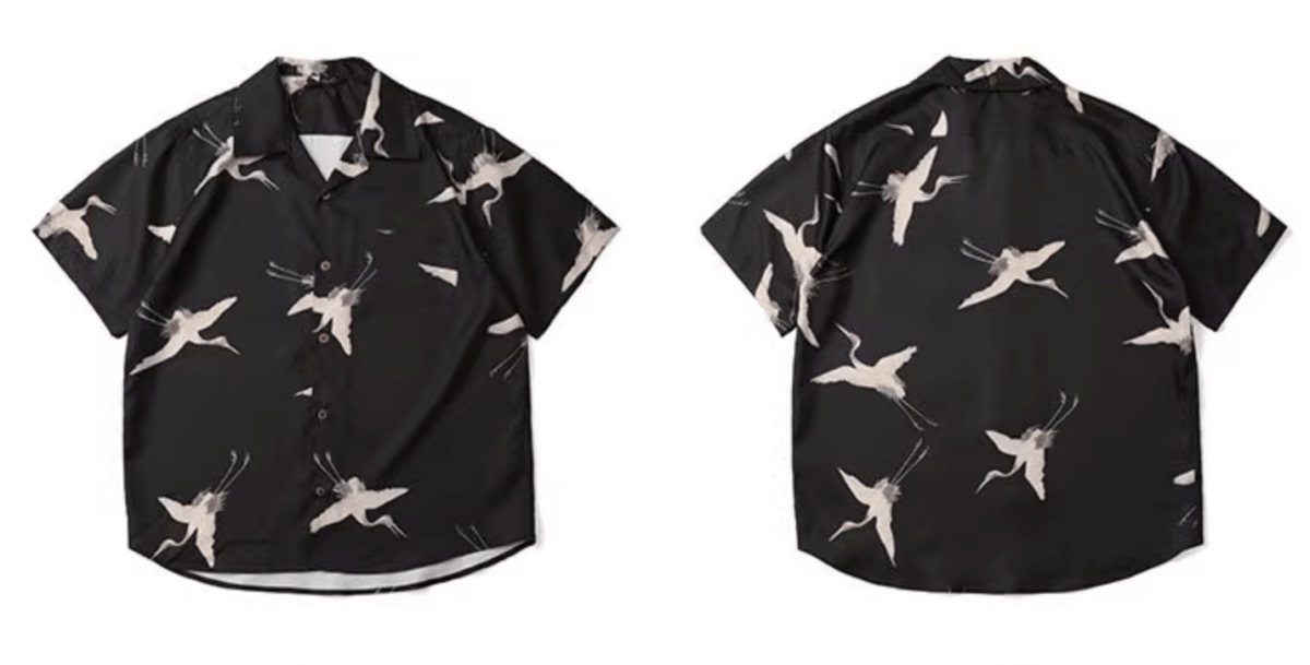 クレーンプリントオープンカラーシャツ メンズ レディース 鶴柄 開襟 / Crane Print Open Collar Shirt N5445 - メンズファッション通販 NNine(ナイン)