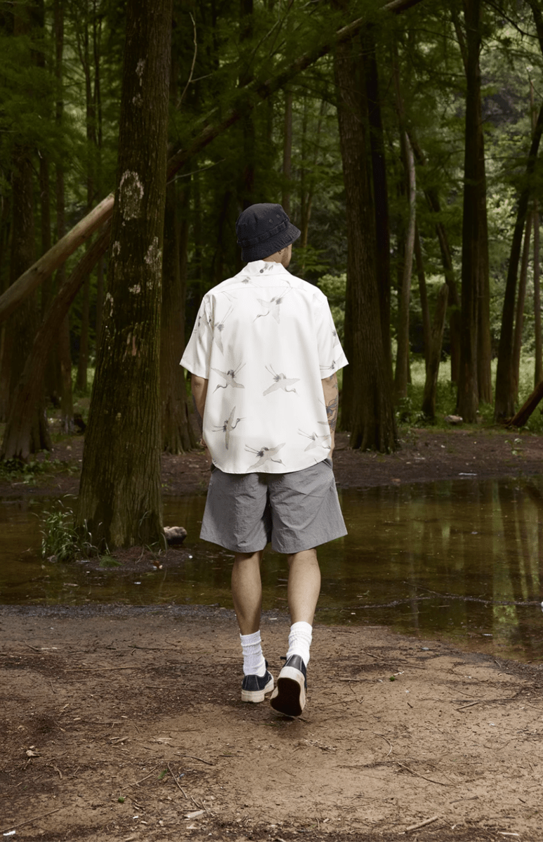 クレーンプリントオープンカラーシャツ メンズ レディース 鶴柄 開襟 / Crane Print Open Collar Shirt N5445 - メンズファッション通販 NNine(ナイン)