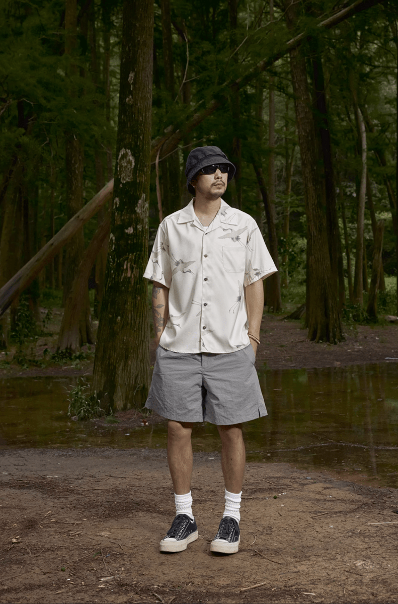 クレーンプリントオープンカラーシャツ メンズ レディース 鶴柄 開襟 / Crane Print Open Collar Shirt N5445 - メンズファッション通販 NNine(ナイン)