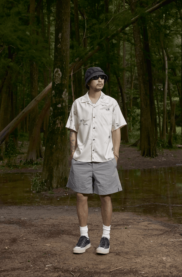 クレーンプリントオープンカラーシャツ メンズ レディース 鶴柄 開襟 / Crane Print Open Collar Shirt N5445 - メンズファッション通販 NNine(ナイン)