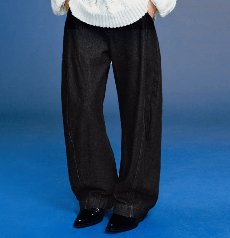 ブラックデニム カーブワイドパンツ / curved wide pants N5609 - ファッション通販NNine（ナイン）