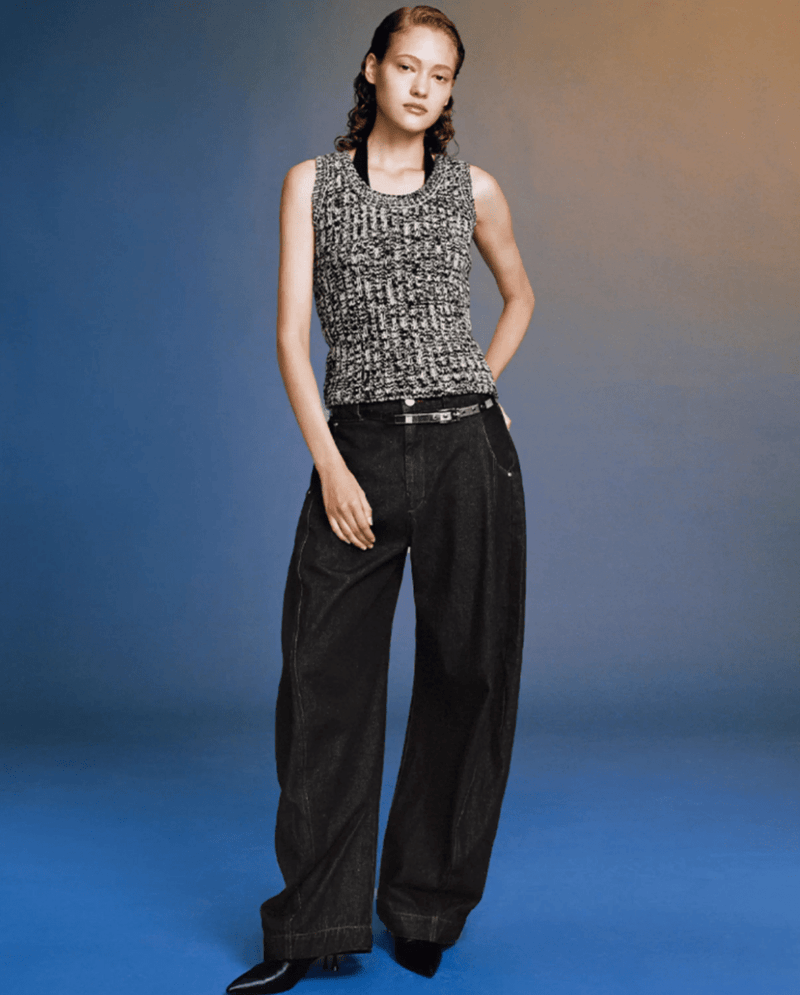 ブラックデニム カーブワイドパンツ / curved wide pants N5609 - ファッション通販NNine（ナイン）