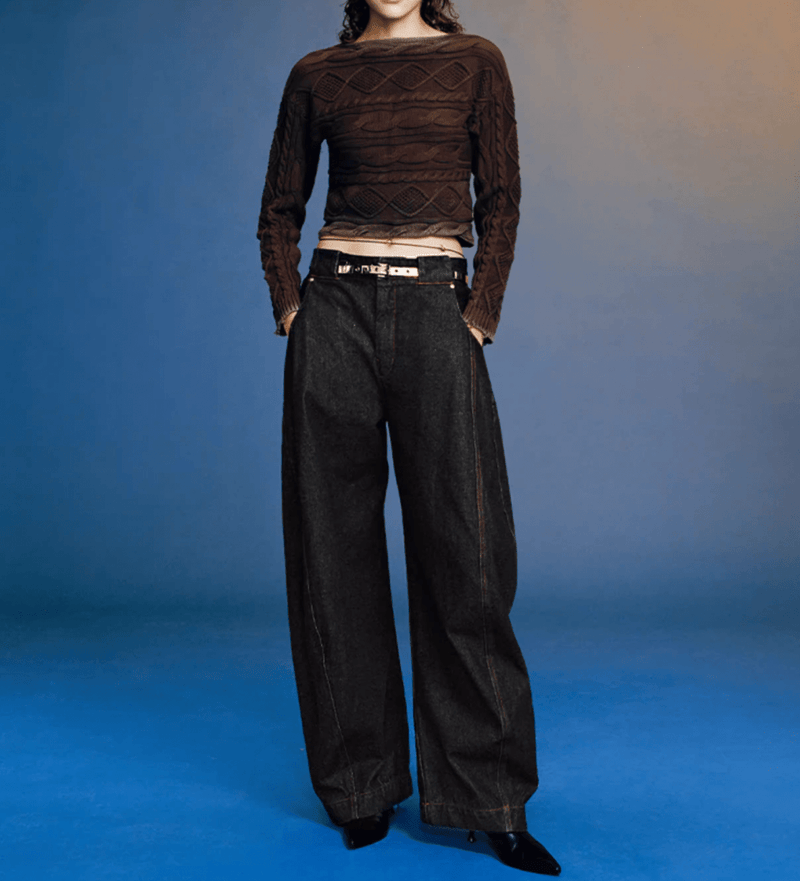 ブラックデニム カーブワイドパンツ / curved wide pants N5609 - ファッション通販NNine（ナイン）