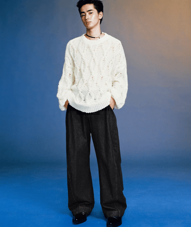 ブラックデニム カーブワイドパンツ / curved wide pants N5609 - ファッション通販NNine（ナイン）