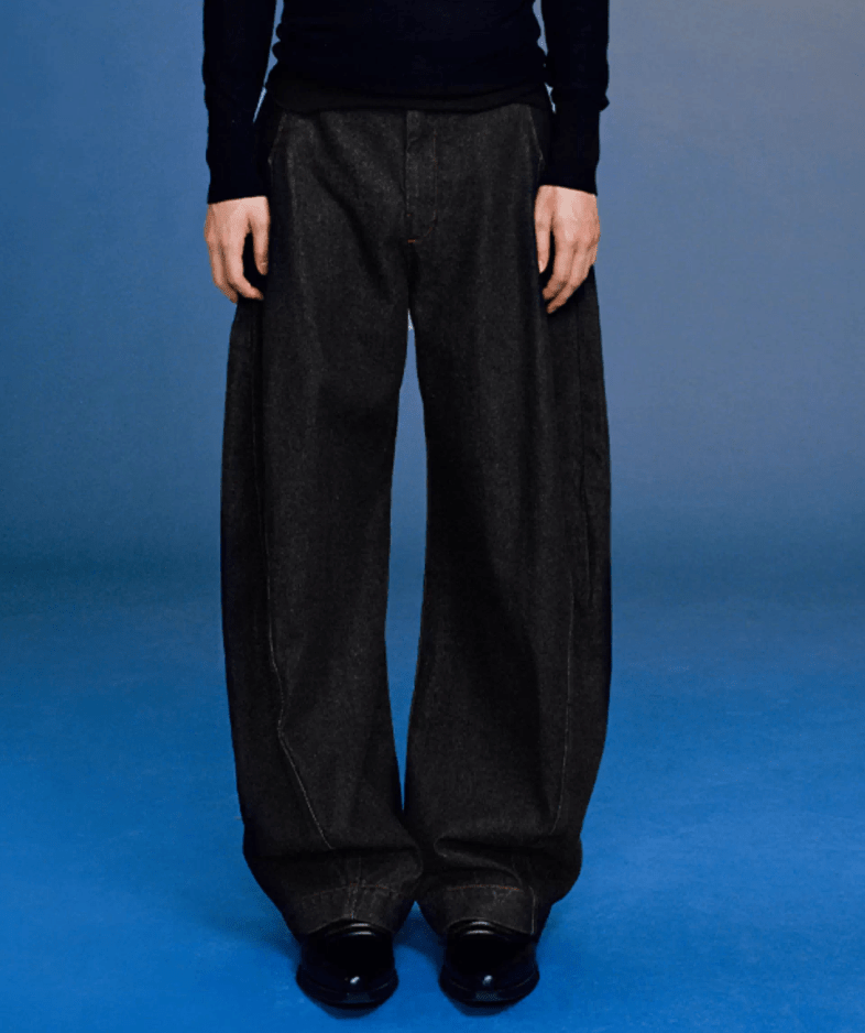 ブラックデニム カーブワイドパンツ / curved wide pants N5609 - ファッション通販NNine（ナイン）