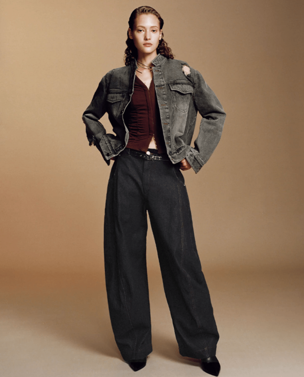 ブラックデニム カーブワイドパンツ / curved wide pants N5609 - ファッション通販NNine（ナイン）