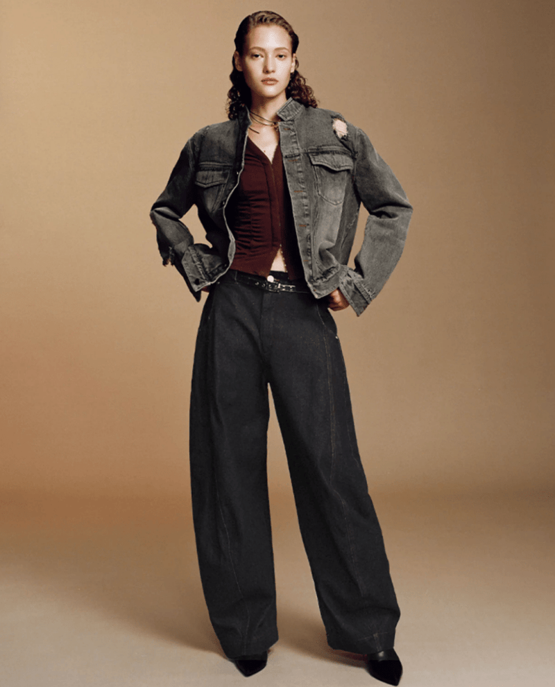ブラックデニム カーブワイドパンツ / curved wide pants N5609 - ファッション通販NNine（ナイン）