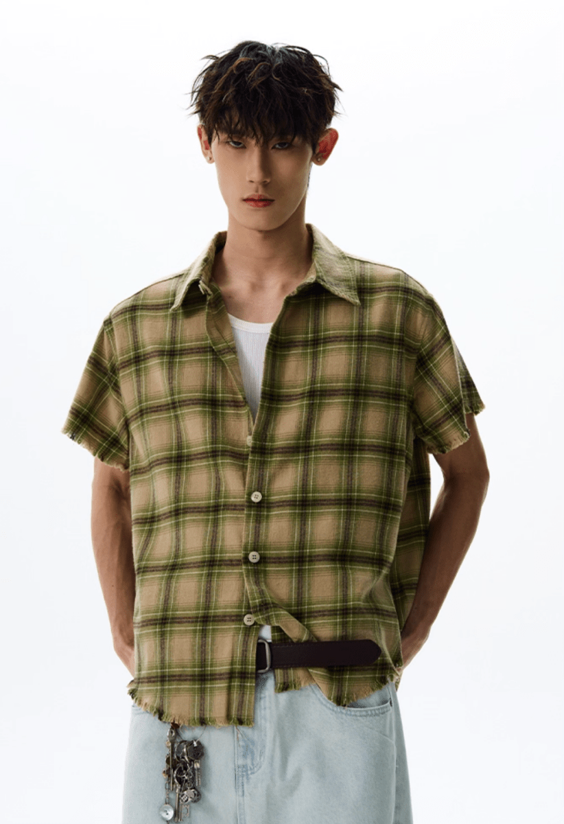 カットオフチェックシャツ コットン / Cut - off Check Shirt N5530 - ファッション通販NNine（ナイン）