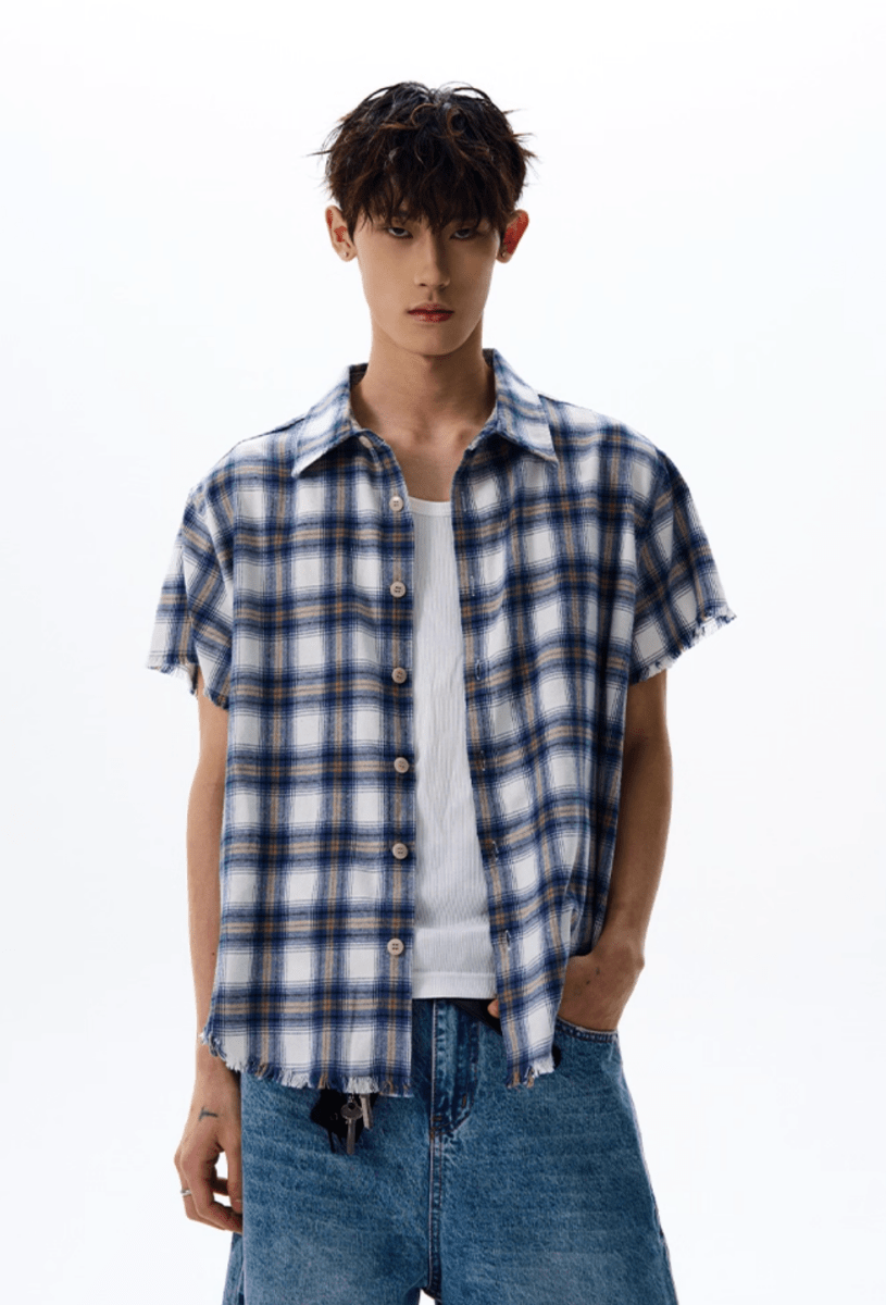 カットオフチェックシャツ コットン / Cut - off Check Shirt N5530 - ファッション通販NNine（ナイン）
