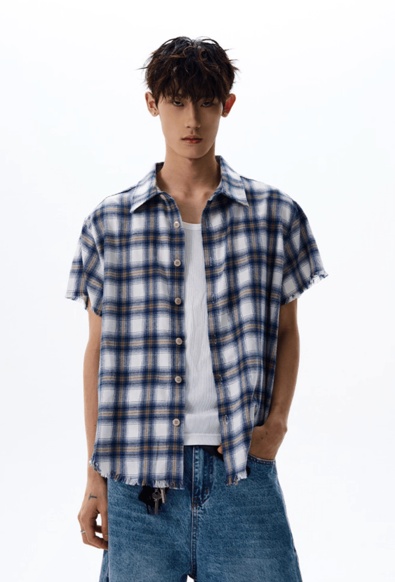カットオフチェックシャツ コットン / Cut - off Check Shirt N5530 - ファッション通販NNine（ナイン）