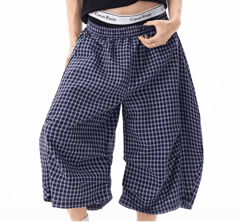 ダークブルーチェッククロップドパンツ / Dark Blue Check Cropped Pants N5523 - ファッション通販NNine（ナイン）