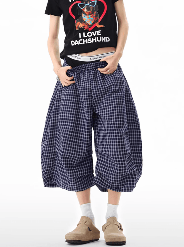 ダークブルーチェッククロップドパンツ / Dark Blue Check Cropped Pants N5523 - ファッション通販NNine（ナイン）
