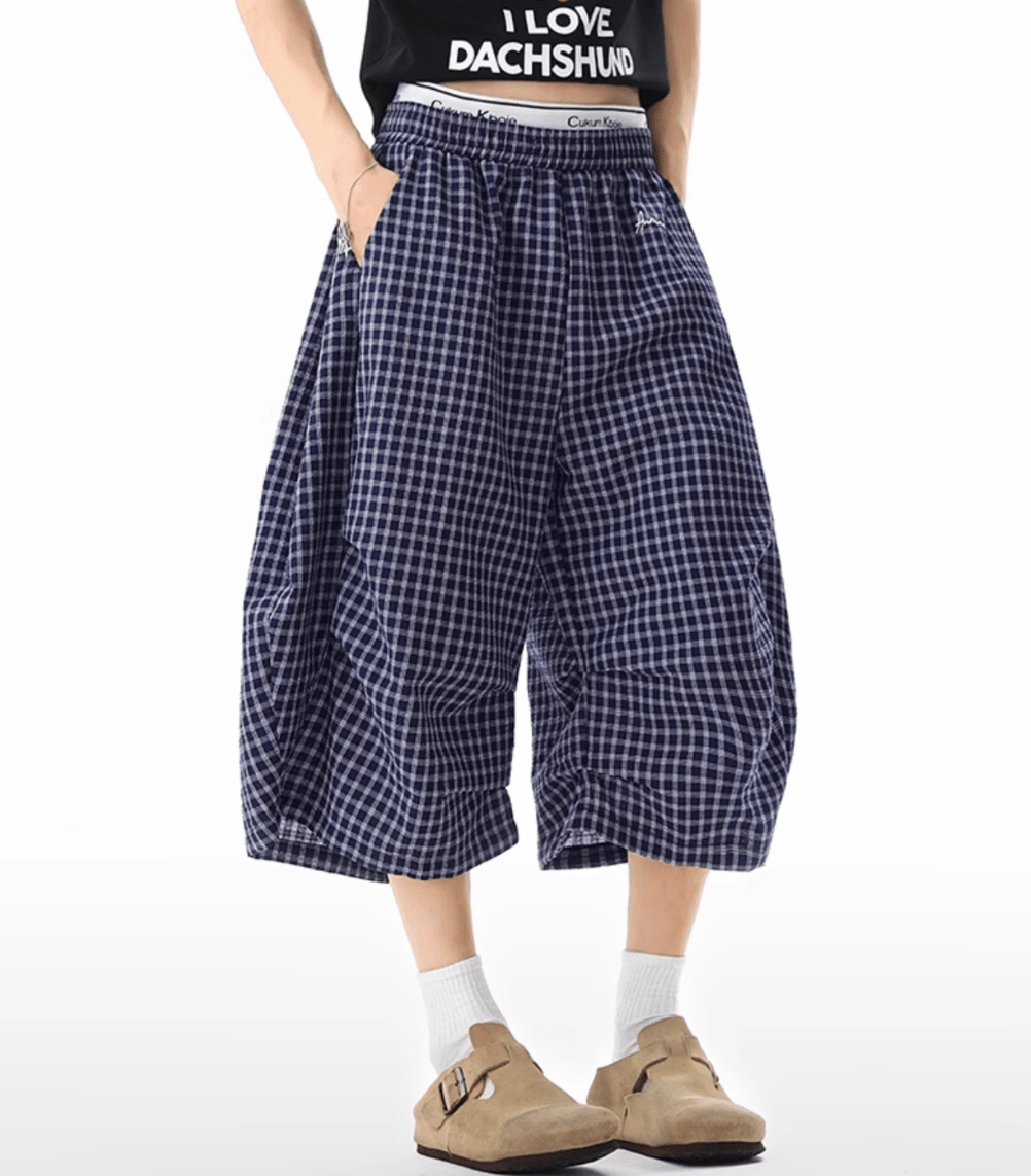 ダークブルーチェッククロップドパンツ / Dark Blue Check Cropped Pants N5523 - ファッション通販NNine（ナイン）