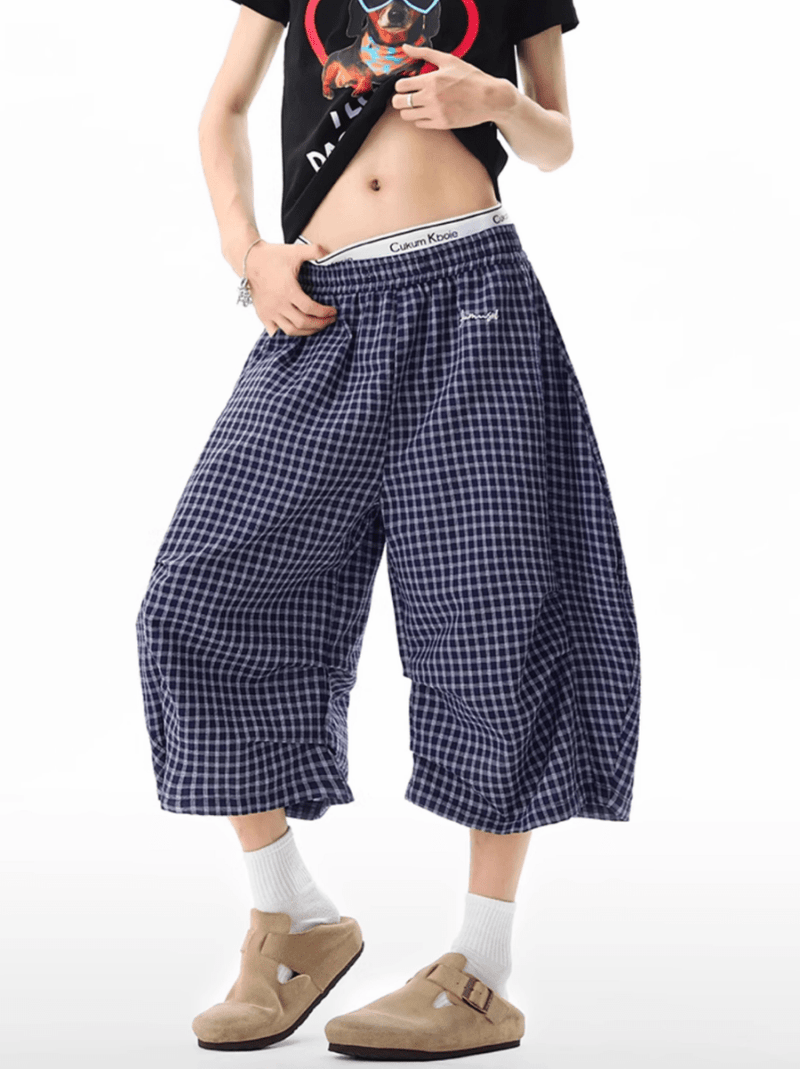 ダークブルーチェッククロップドパンツ / Dark Blue Check Cropped Pants N5523 - ファッション通販NNine（ナイン）