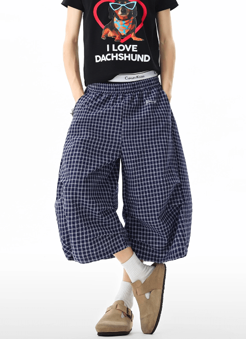 ダークブルーチェッククロップドパンツ / Dark Blue Check Cropped Pants N5523 - ファッション通販NNine（ナイン）