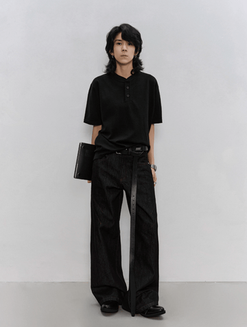 コントラストステッチ リジッド ワイドデニムパンツ / denim pants N5603