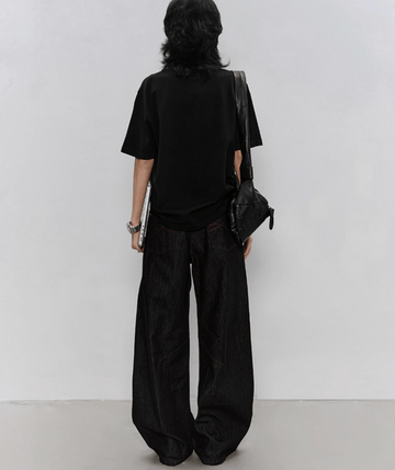 コントラストステッチ リジッド ワイドデニムパンツ / denim pants N5603