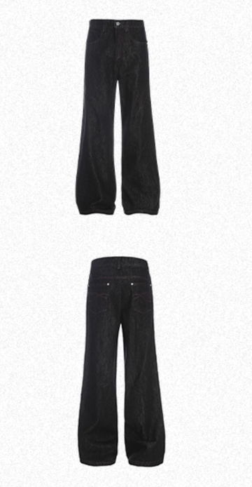 コントラストステッチ リジッド ワイドデニムパンツ / denim pants N5603