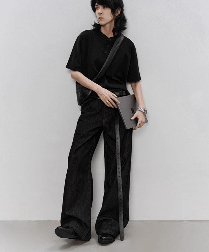 コントラストステッチ リジッド ワイドデニムパンツ / denim pants N5603 - ファッション通販NNine（ナイン）