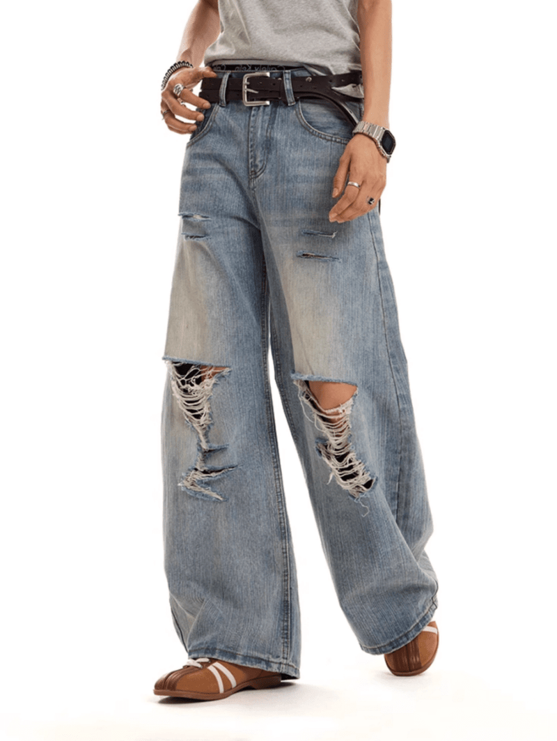 カットオフ ダメージ ワイドフレアデニム / denim pants N5604 - ファッション通販NNine（ナイン）