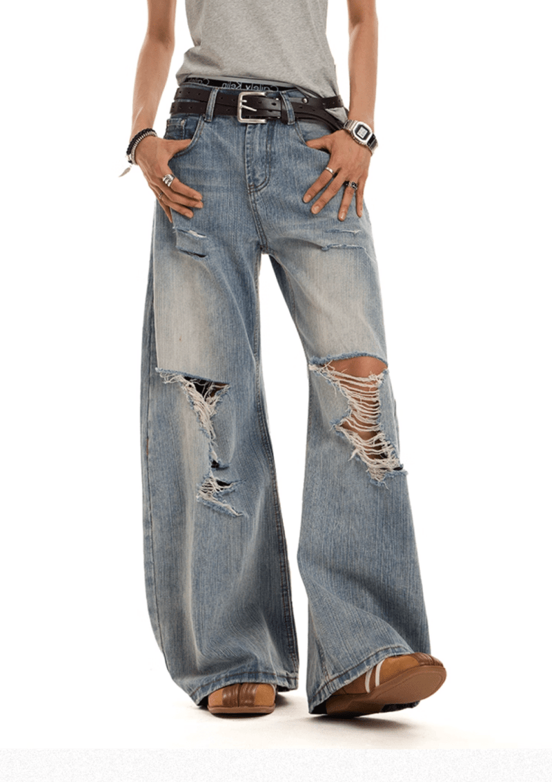 カットオフ ダメージ ワイドフレアデニム / denim pants N5604 - ファッション通販NNine（ナイン）