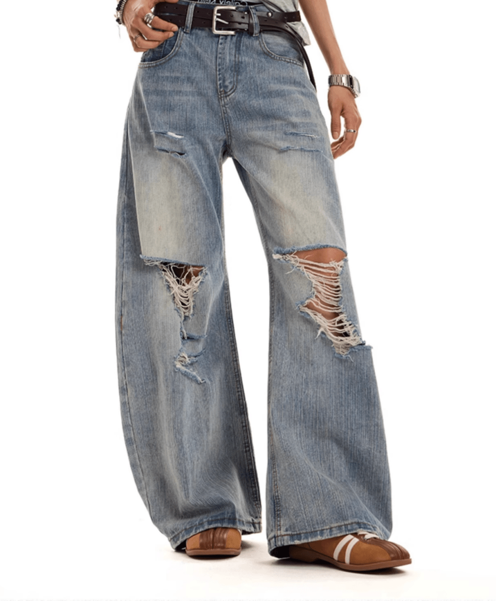 カットオフ ダメージ ワイドフレアデニム / denim pants N5604 - ファッション通販NNine（ナイン）