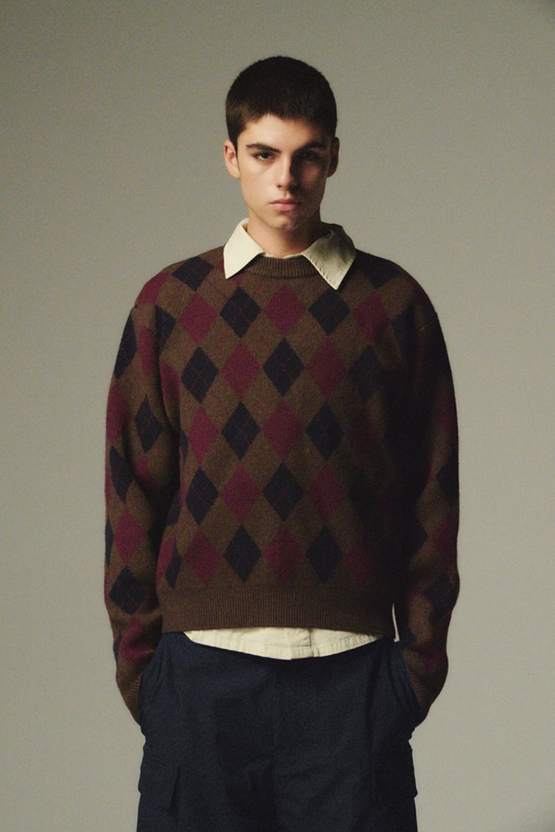 diamond check sweater / 短丈アーガイルチェックセーター N4595 - NNine