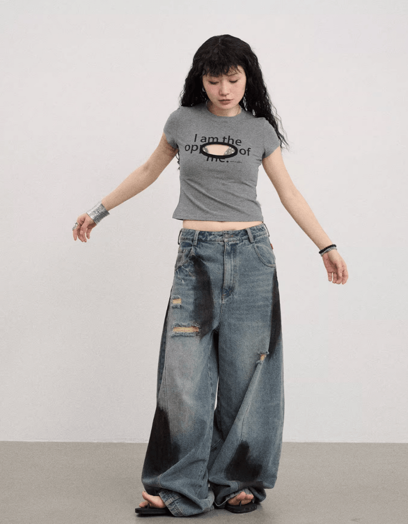 ダーティーウォッシュ ダメージ ワイドデニムパンツ / Dirty distressed denim pants N5589 - ファッション通販NNine（ナイン）