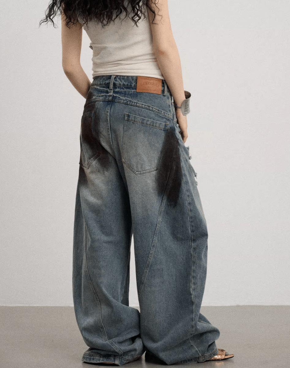 ダーティーウォッシュ ダメージ ワイドデニムパンツ / Dirty distressed denim pants N5589 - ファッション通販NNine（ナイン）