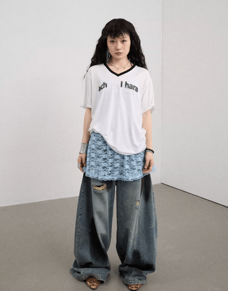ダーティーウォッシュ ダメージ ワイドデニムパンツ / Dirty distressed denim pants N5589 - ファッション通販NNine（ナイン）