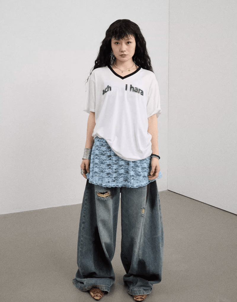 ダーティーウォッシュ ダメージ ワイドデニムパンツ / Dirty distressed denim pants N5589 - ファッション通販NNine（ナイン）